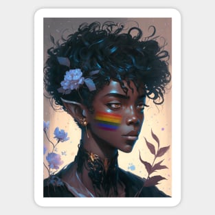 Cute LGBT+ Anime Black Floral Prince Sticker